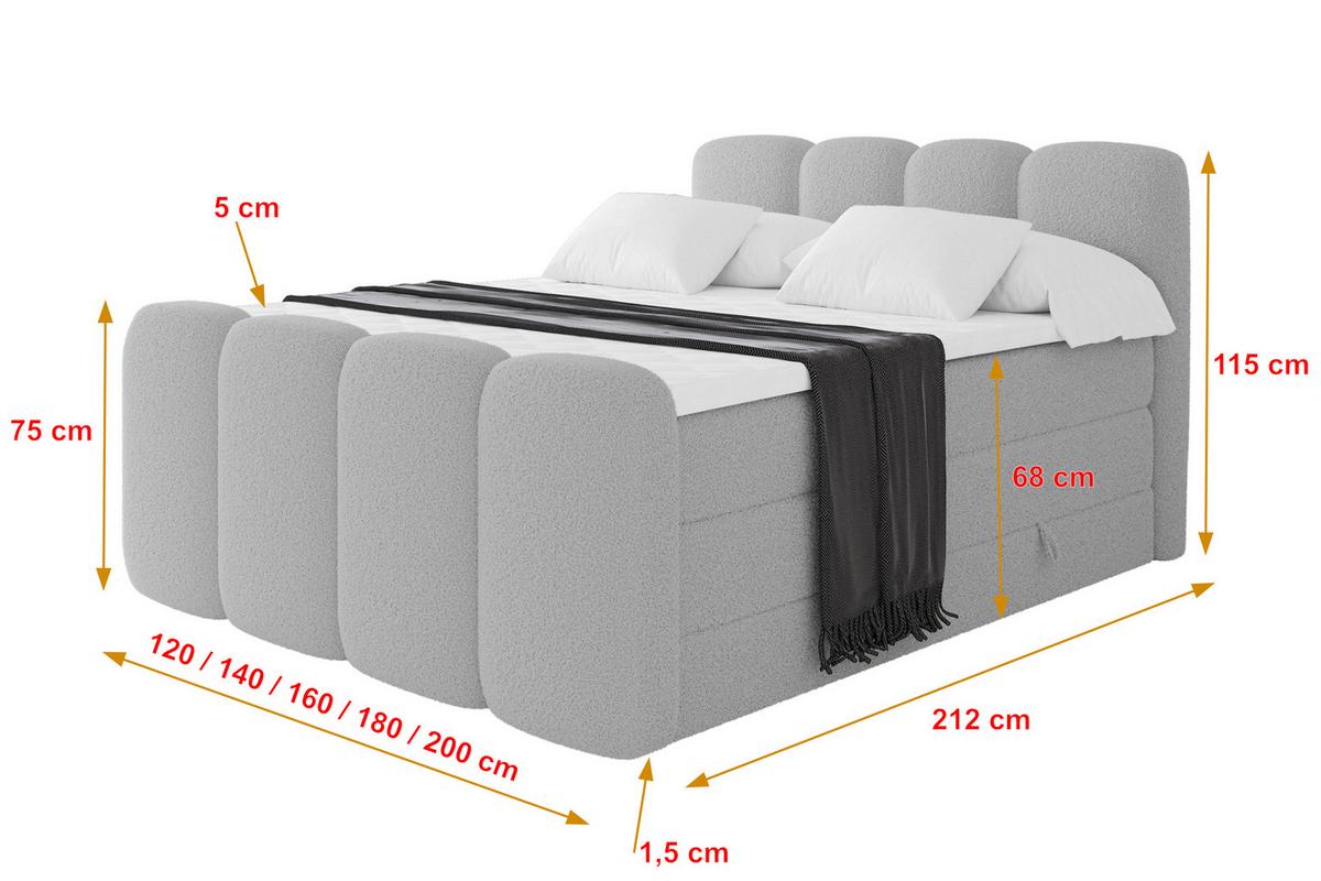 BOXSPRINGBETT mit Matratze H3/H4 - NINA-Z KING - 160x200 cm Hellgrau - Hellgrau, Holzwerkstoff (160/200cm) - ALTDECOR