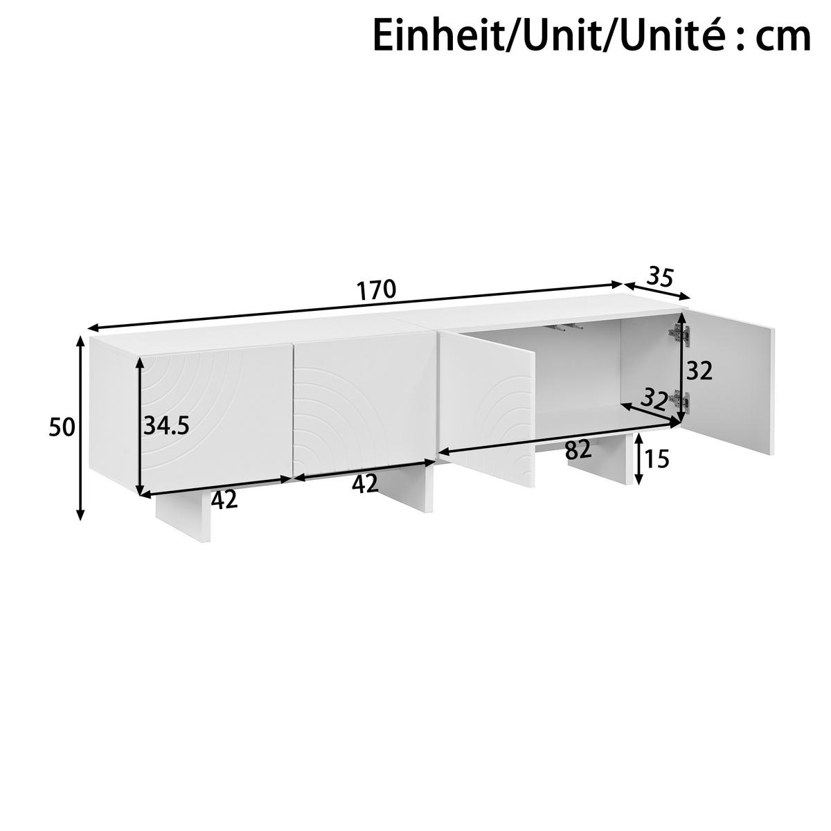 LOWBOARD Weiß 170cm, 4 Türen mit Bogenmuster - Weiß, Holzwerkstoff (170/50/35cm) - Urban Meuble