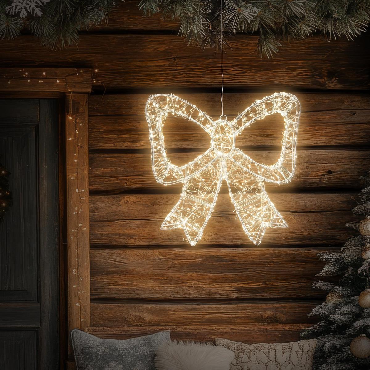 LED SCHLEIFE mit Timer 720 LED Warmweiß Weihnachtsdeko 46 cm Innen/Aussen - Weiß, Kunststoff (48/46/6cm) - ECD-Germany