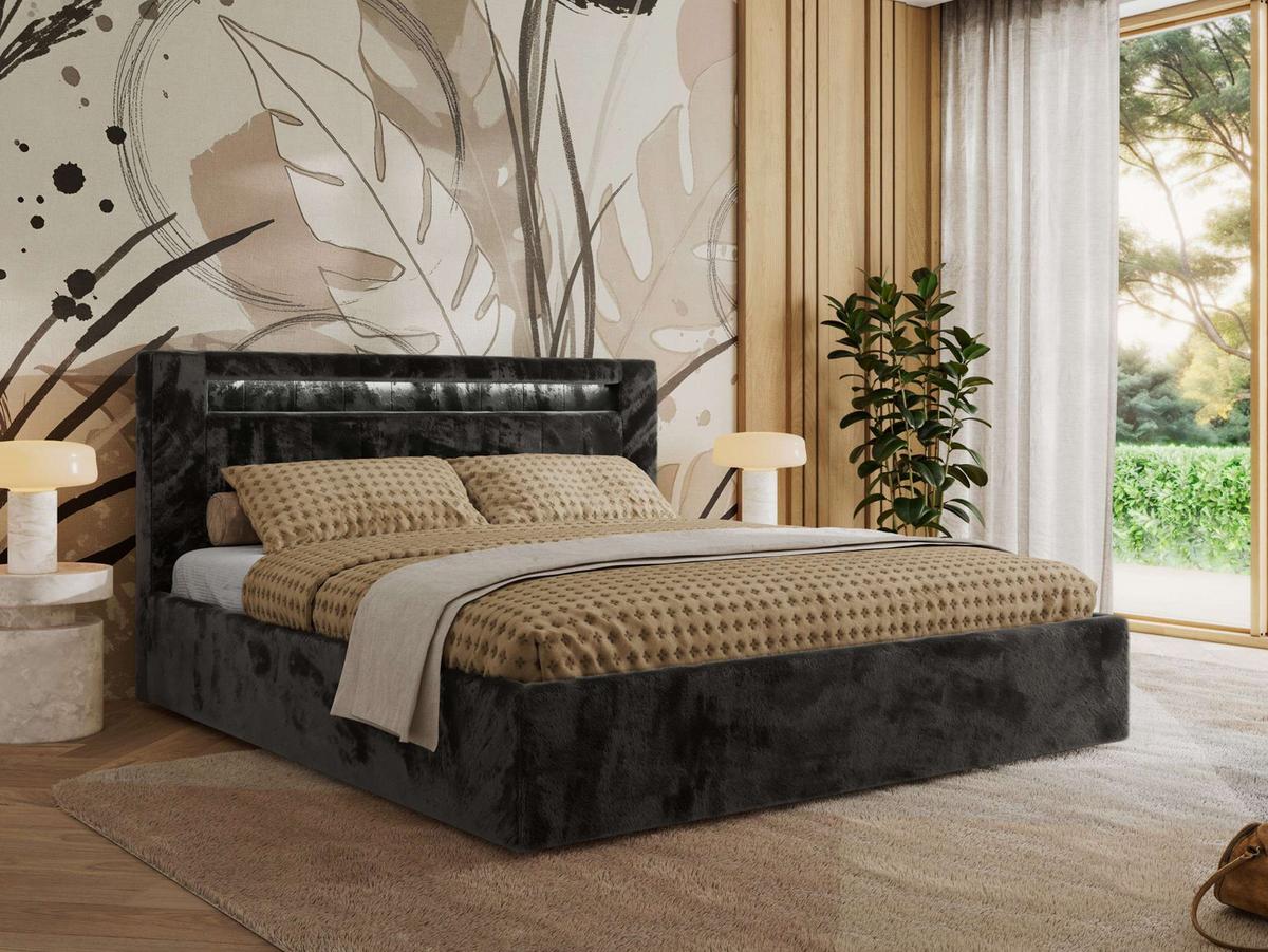 POLSTERBETT GOLD 5 CLASSIC 140/200 - Dunkelgrau Plüsch - Multipocket-Matratze - Dunkelgrau, Textil (140/200cm) - MKS