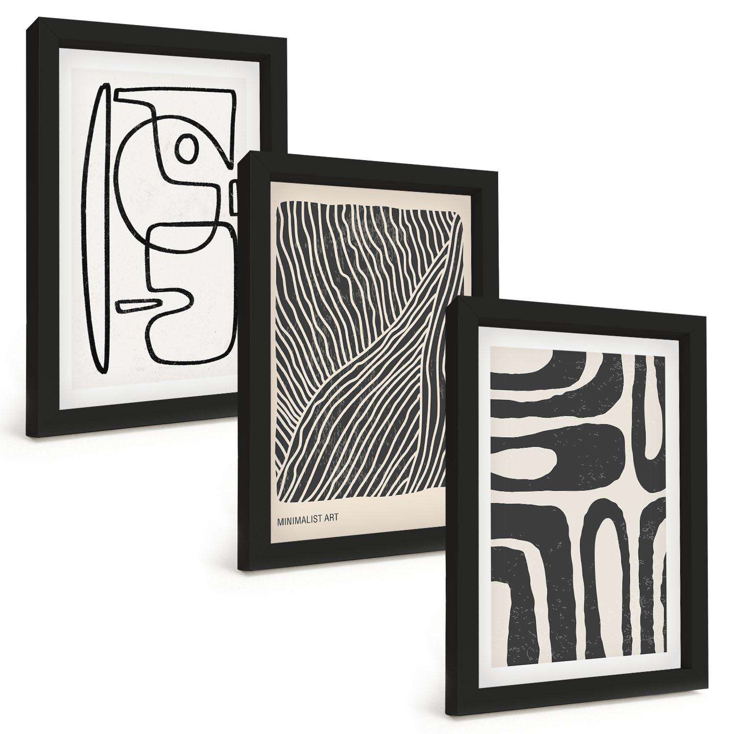 BILDER SET 3er Set - 20x30 cm Schwarzer Rahmen - Abstrakte Muster, Linien, Texturen - Schwarz, Kunststoff (20/30cm) - TULUP