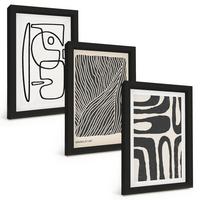 BILDER SET 3er Set - 20x30 cm Schwarzer Rahmen - Abstrakte Muster, Linien, Texturen - Schwarz, Kunststoff (20/30cm) - TULUP