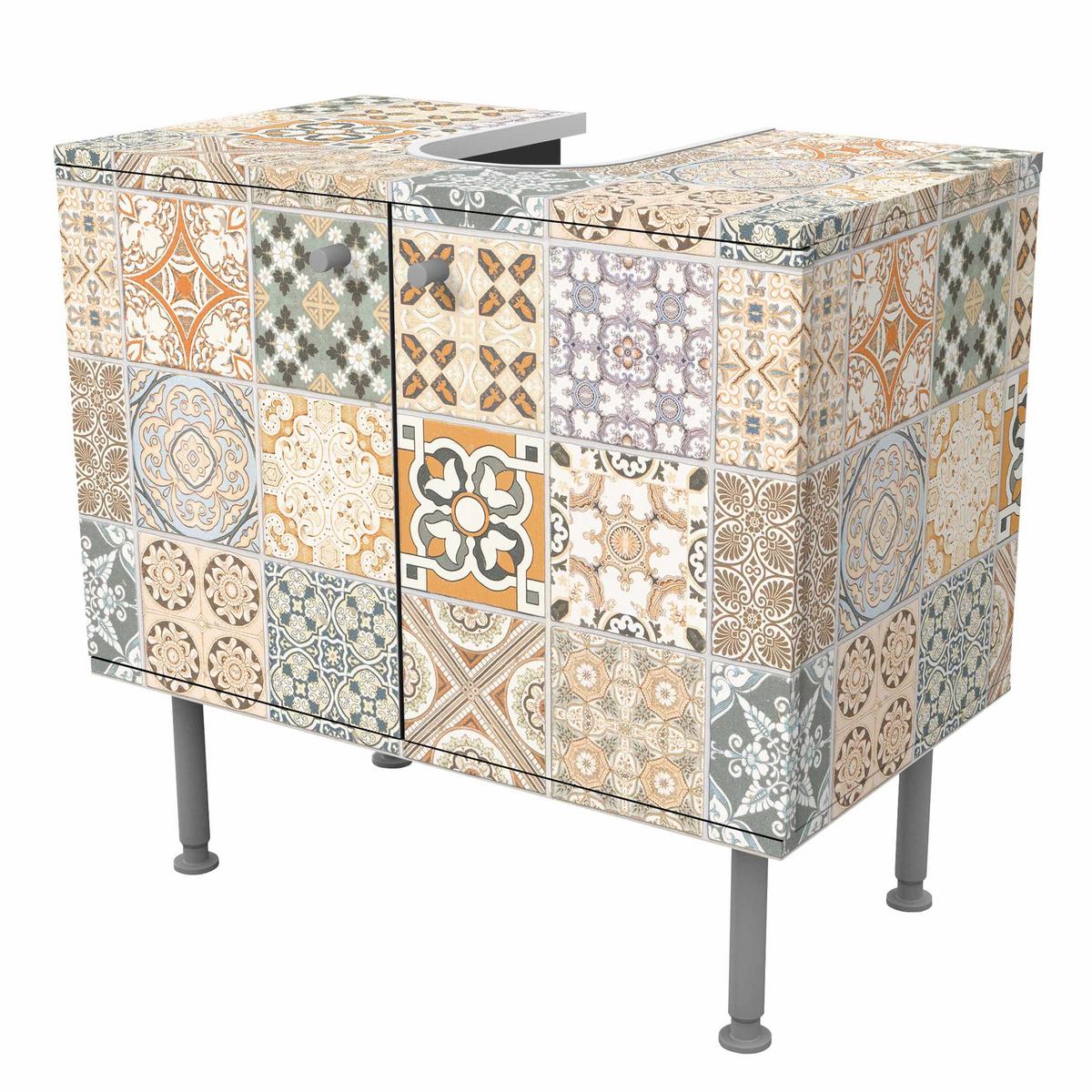 WASCHBECKENUNTERSCHRANK Vintage Azulejo Keramikfliesen 60/55/35 cm - Beige, Holzwerkstoff (60/55/35cm) - Bilderwelten