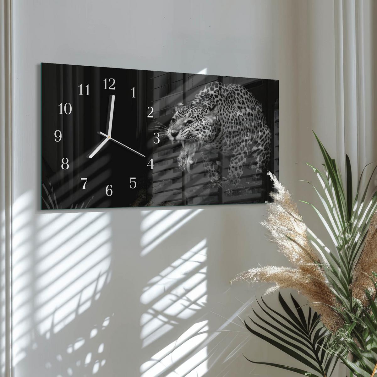 WANDUHR aus Glas 60x30 cm - Jaguar - Schwarz, Glas (60/30/0.4cm) - TULUP