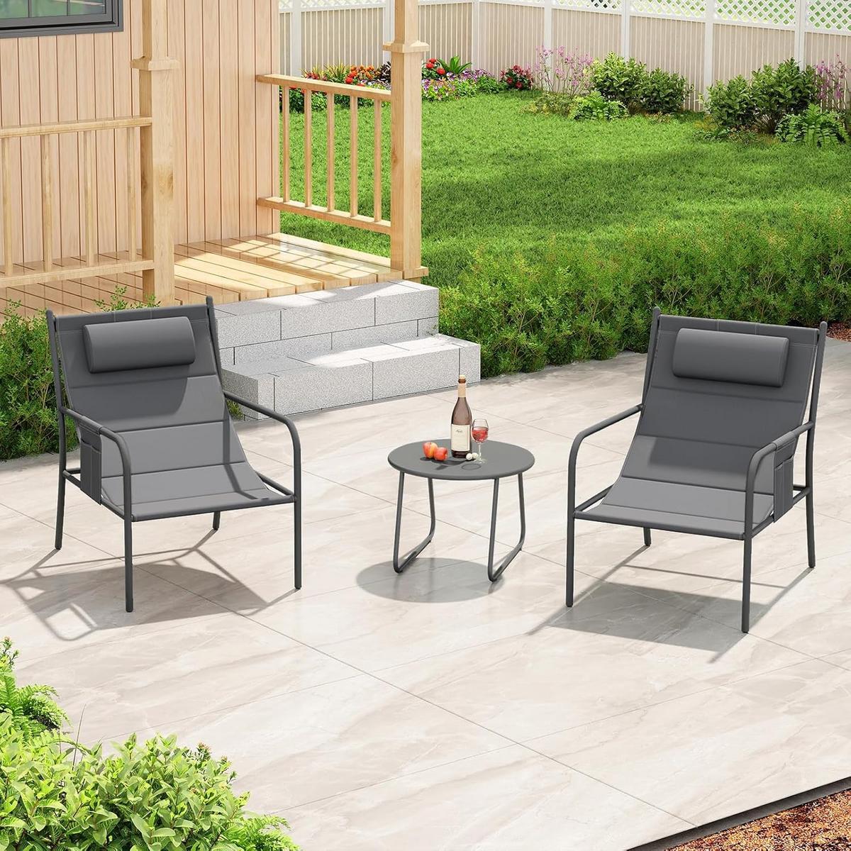 GARTENMÖBEL Set Grau(3-teilig) - Grau, Metall - COSTWAY
