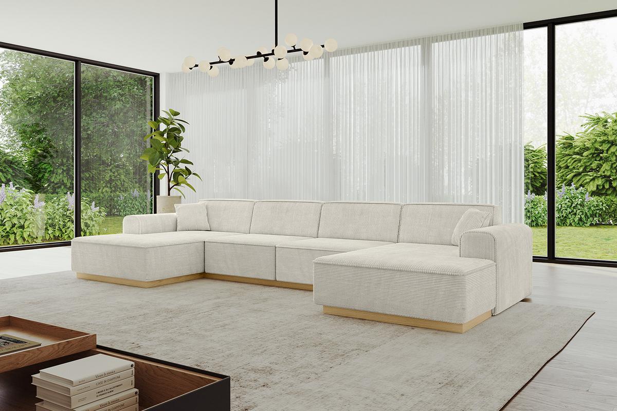 WOHNLANDSCHAFT IREA-U2-v2 - 386x165x80 cm Creme - Ecru/Creme, Holzwerkstoff/Textil (386/80/165cm) - ALTDECOR