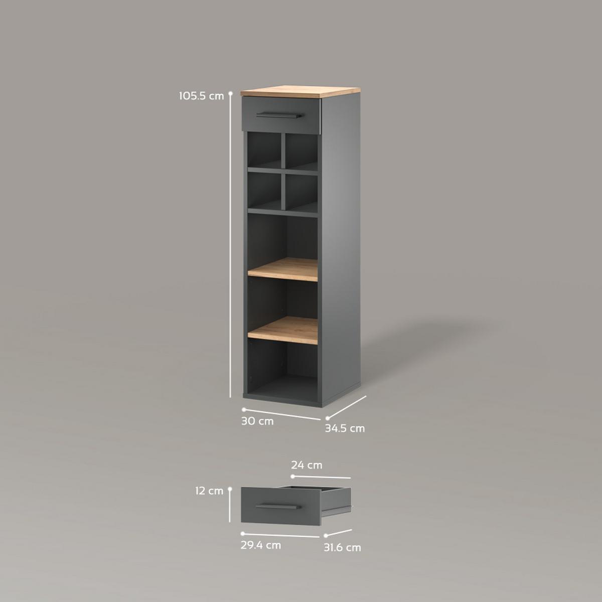 WEINREGAL Regusa Goldkraft Eiche/Anthrazit 30 x 106 cm - Honigeiche/Anthrazit, Holzwerkstoff (30/106/34.5cm) - Livinity®