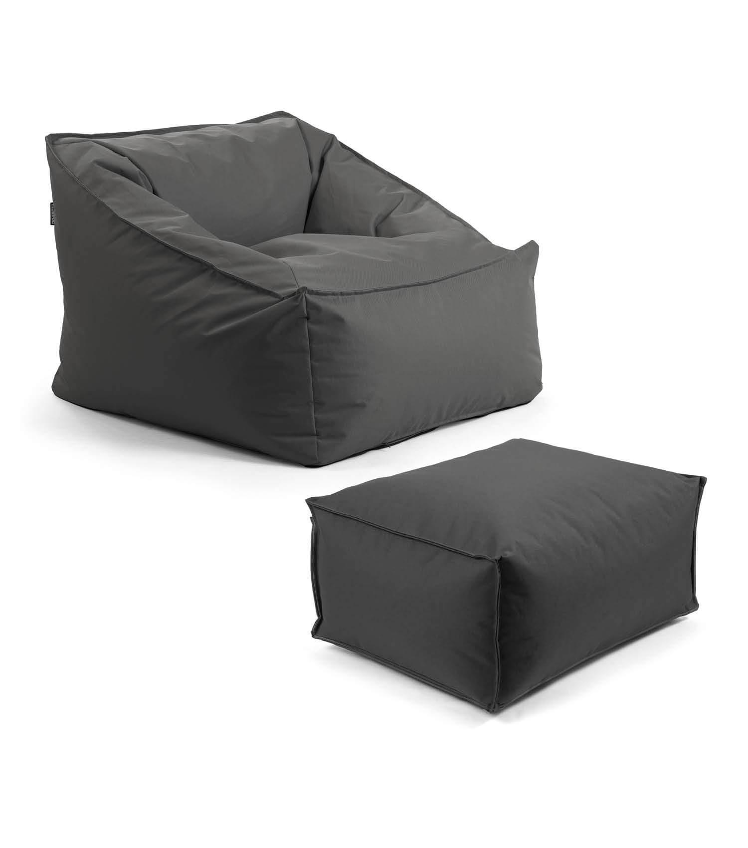 OUTDOOR SITZSACK Der Sunnyboy mit Hocker - Schwarz, Textil (80/60/83cm) - Mokebo