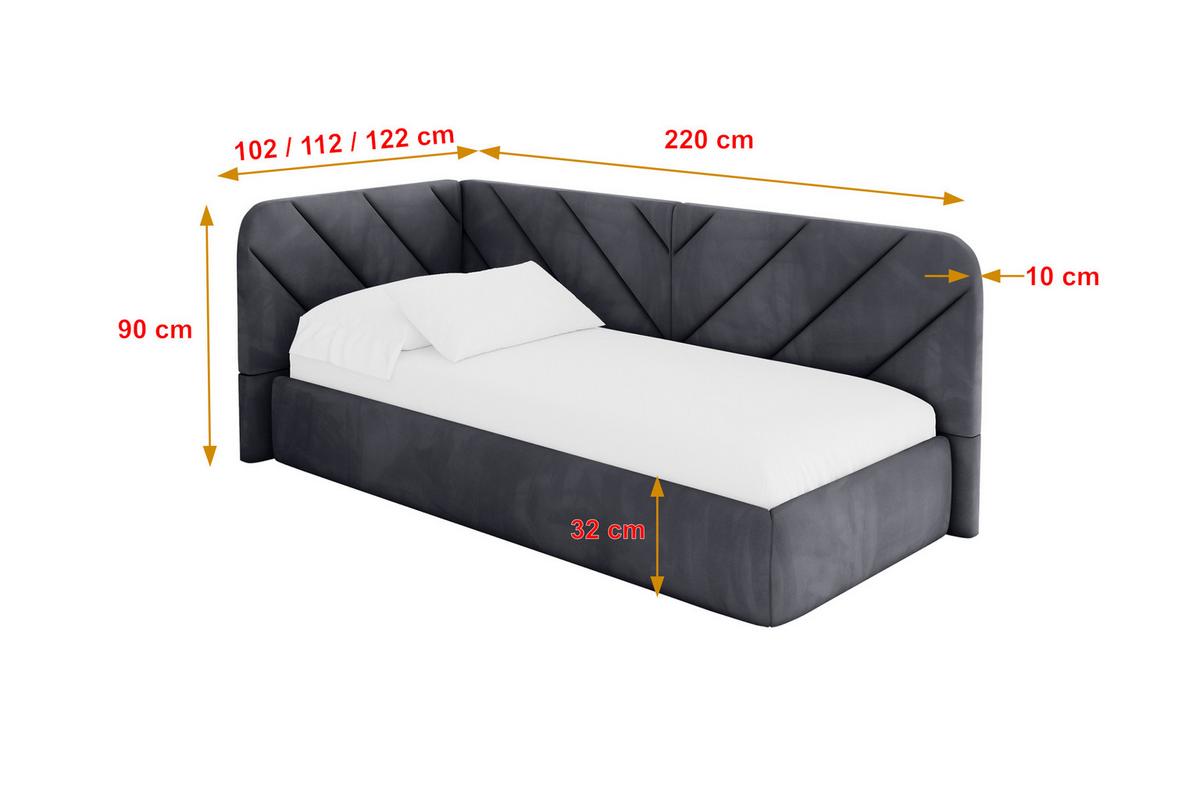 EINZELLBETT Jugendbett mit Bettkasten und Matratze H3/H4, Rechts - FIKY 90x200 Dunkelgrau - Titanfarben, Holzwerkstoff/Textil (90/200cm) - ALTDECOR