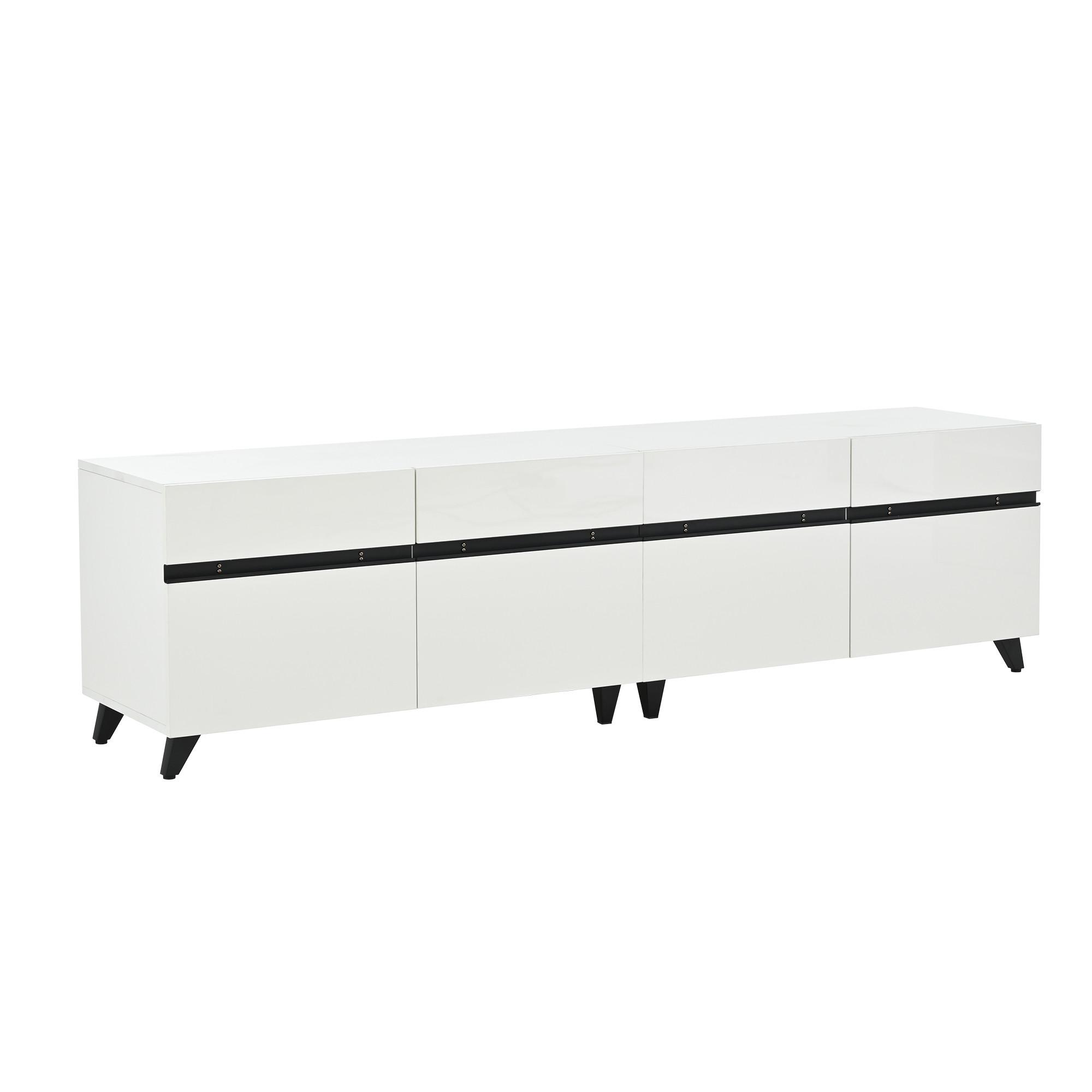 TV-SCHRANK 180 cm Hochglanz mit 4 Schränken & 8 Tischbeinen Für 80-Zoll Fernseher, verstellbare Trennwände, Stauraum - Weiß, Holzwerkstoff (180/49/40cm) - Urban Meuble