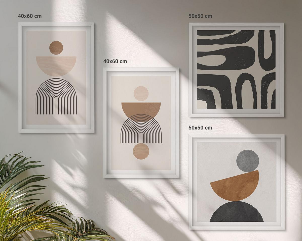 BILDER SET 4er Set - 50x50 cm & 40x60 cm Weißer Rahmen - Abstraktes Boho-Design - Weiß, Kunststoff (50/50cm) - TULUP