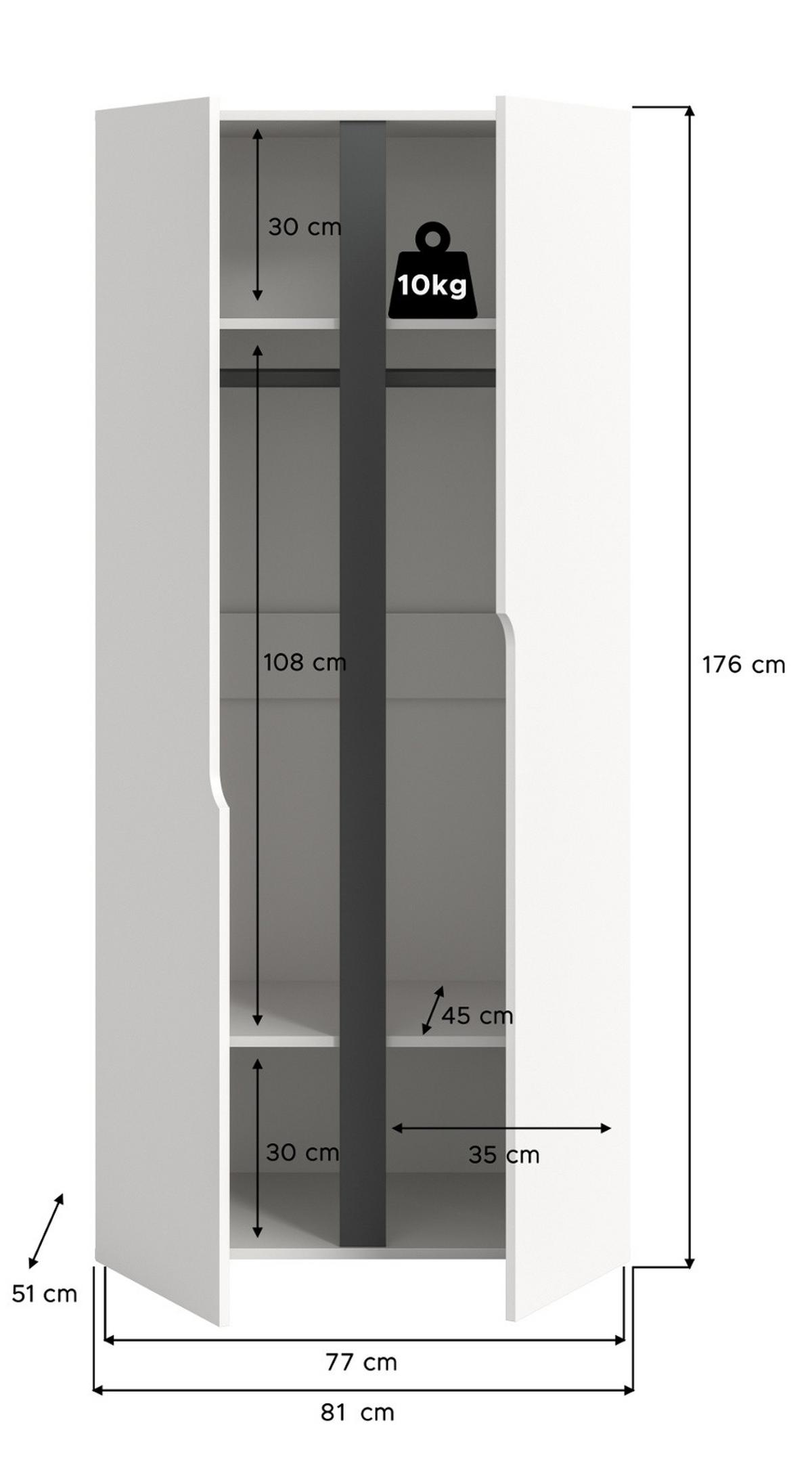 KLEIDERSCHRANK weiß, grau 81 x 176 cm, Drehtürenschrank 2-türig - Schwarz/Weiß, Holzwerkstoff/Kunststoff (81/176/51cm) - Inn.Furn