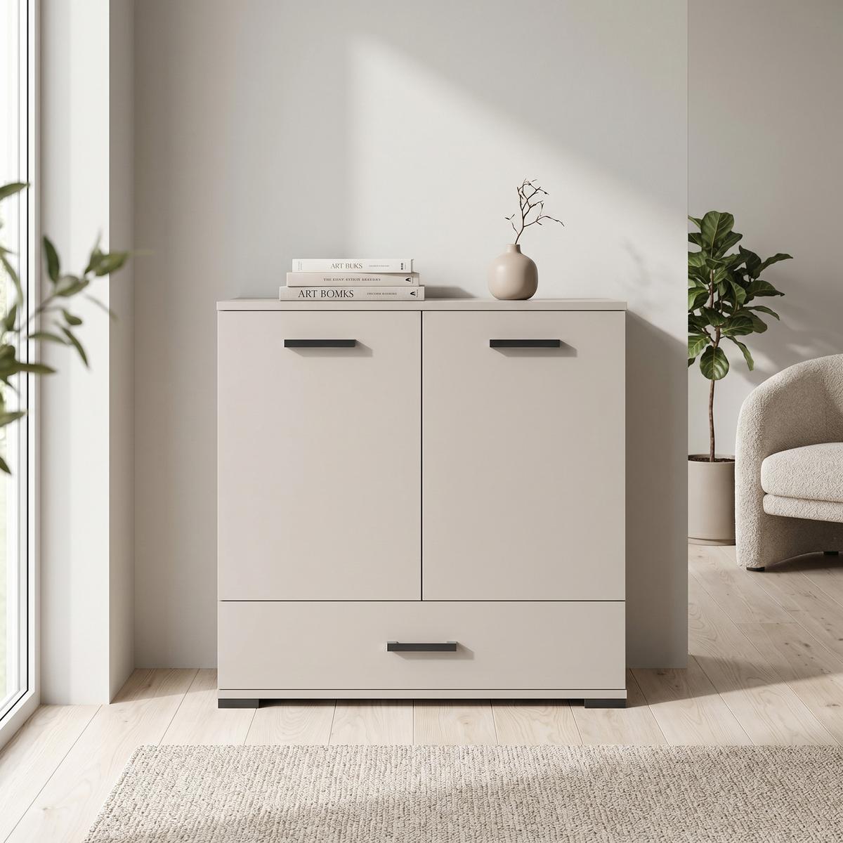KOMMODE ALBANO 90/83/40cm mit 1 Schubladen 2 Türen Kaschmir - Kaschmir, Holzwerkstoff (90/83/40cm) - MASSENO