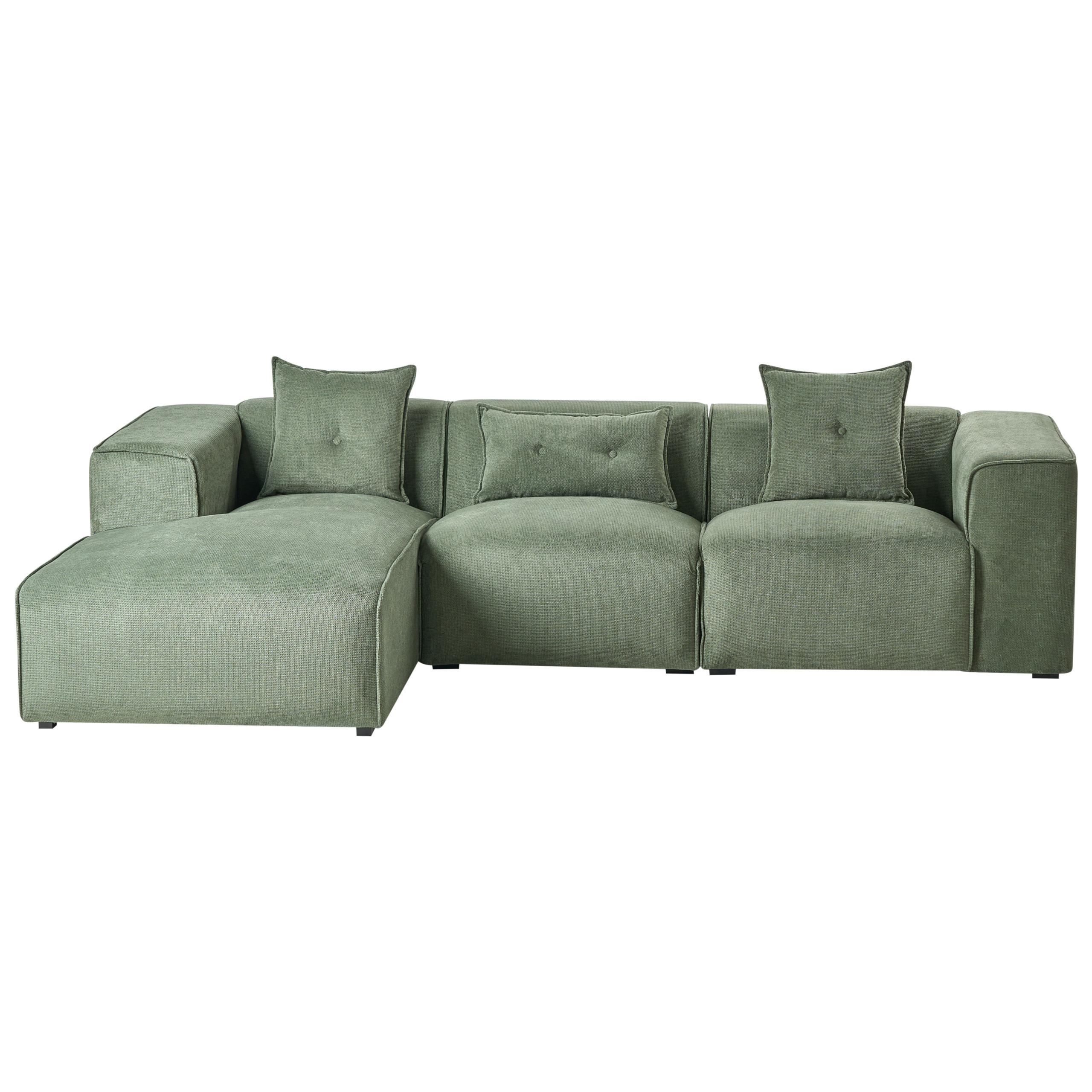 ECKSOFA 3-Sitzer Chenillegewebe Dunkelgrün rechtsseitig Dolva - Schwarz/Grün, Textil (294/170cm) - Beliani