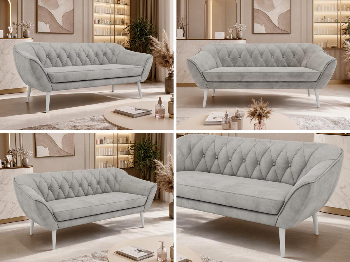 3-SITZER-SOFA PIRS - Hellgrau Velvet - Weiße Beine - Hellgrau/Weiß, Holzwerkstoff/Textil (180/75/74cm) - MKS