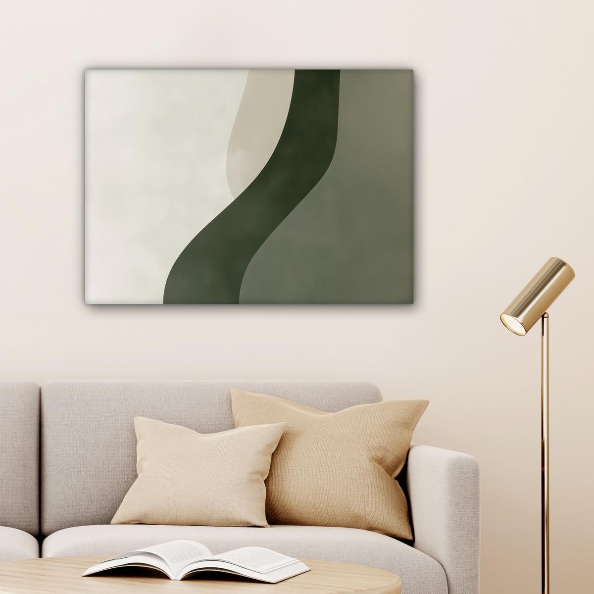 LEINWANDBILD Japandi - Grün - Abstrakt - Modern Wandbilder 80x60 cm - Salbeigrün, Textil (80/60cm) - MuchoWow