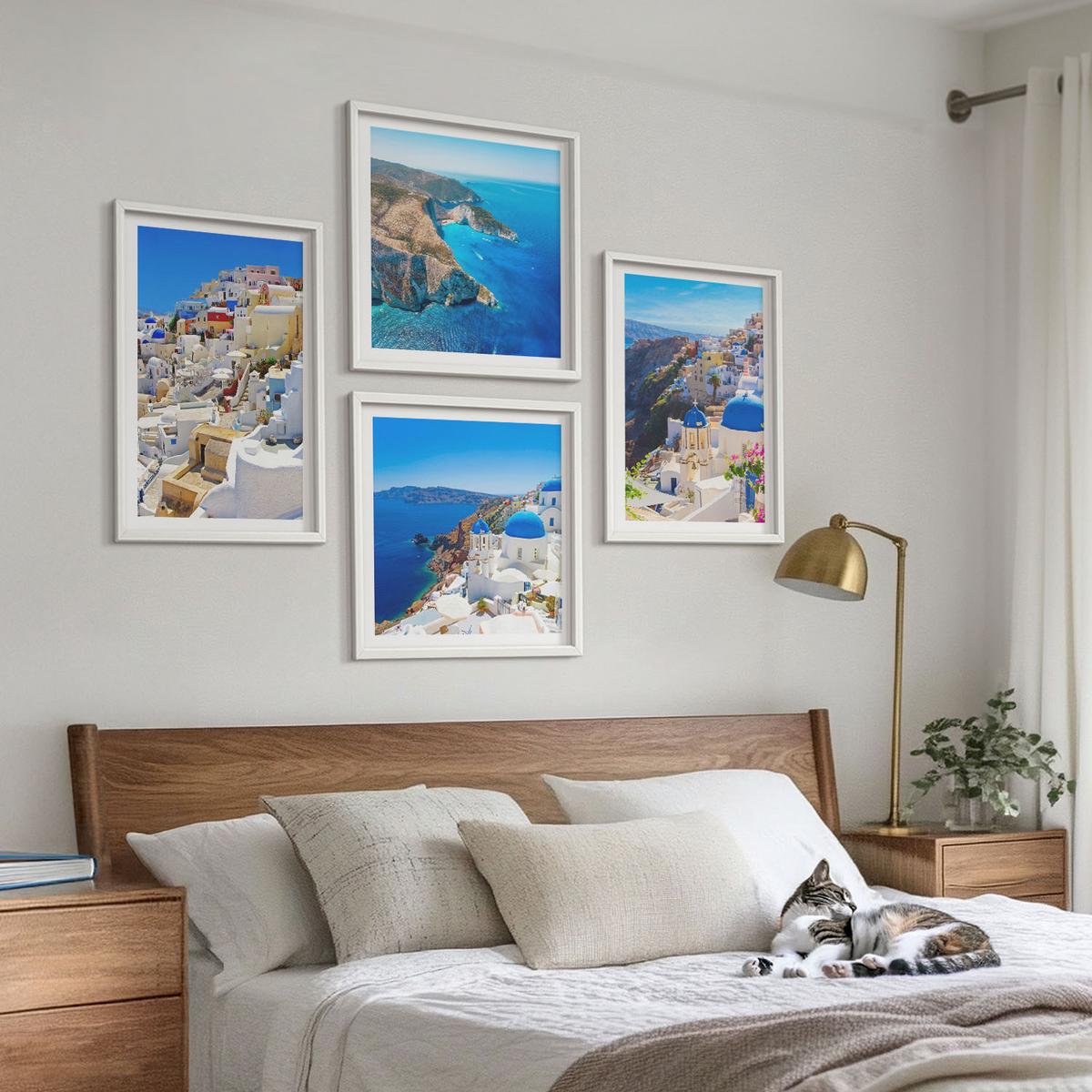 BILDER SET 4er Set - 50x50 cm & 40x60 cm Weißer Rahmen - Architekturlandschaft Oia Santorin Griechenland - Weiß, Kunststoff (50/50cm) - TULUP