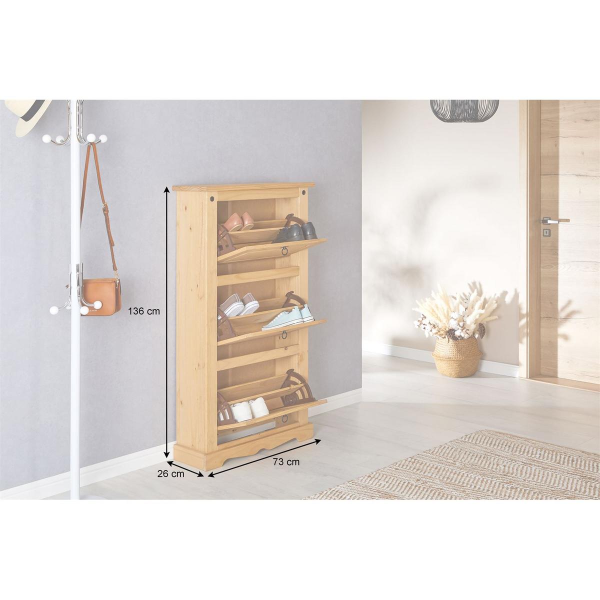 SCHUHSCHRANK TEQUILA - Kieferfarben, Holz (73/136/26cm) - IDIMEX