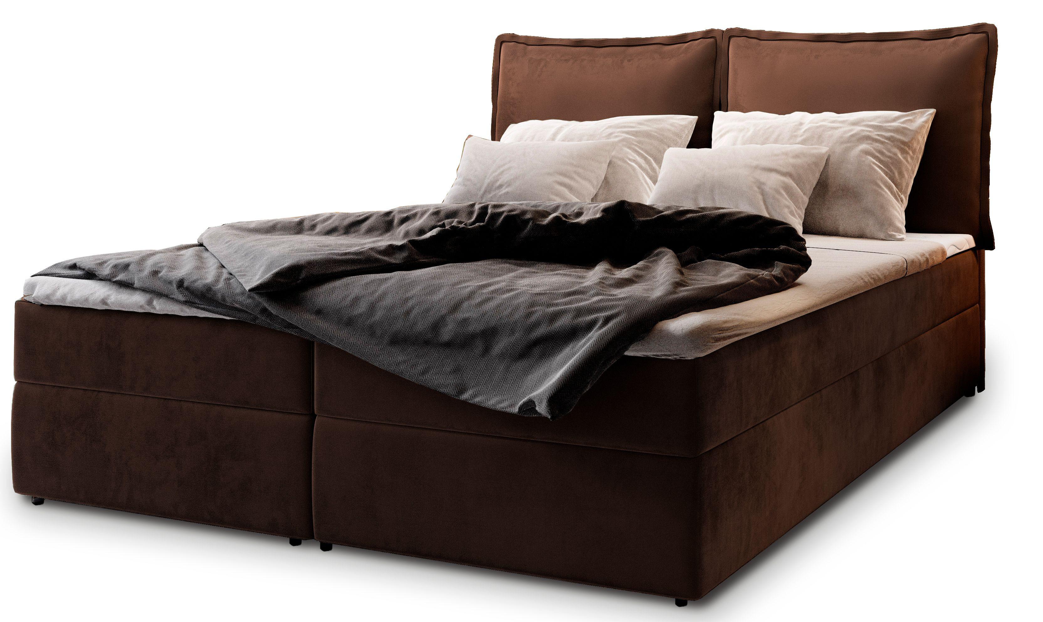 BOXBETT LENTE 140x200 cm mit Matratze und Topper - Braun - Braun, Holz (140/200cm) - MASSENO