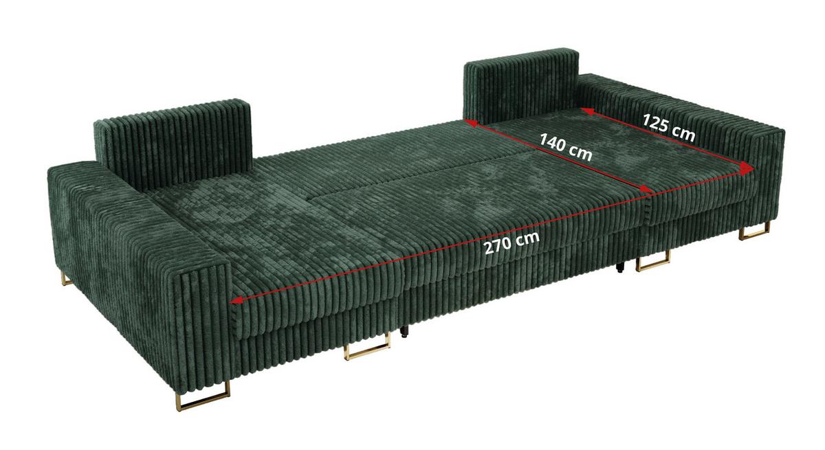 WOHNLANDSCHAFT DORIAN U Cord Grün - Goldfarben/Grün, Textil/Metall (312/85/138cm) - MKS