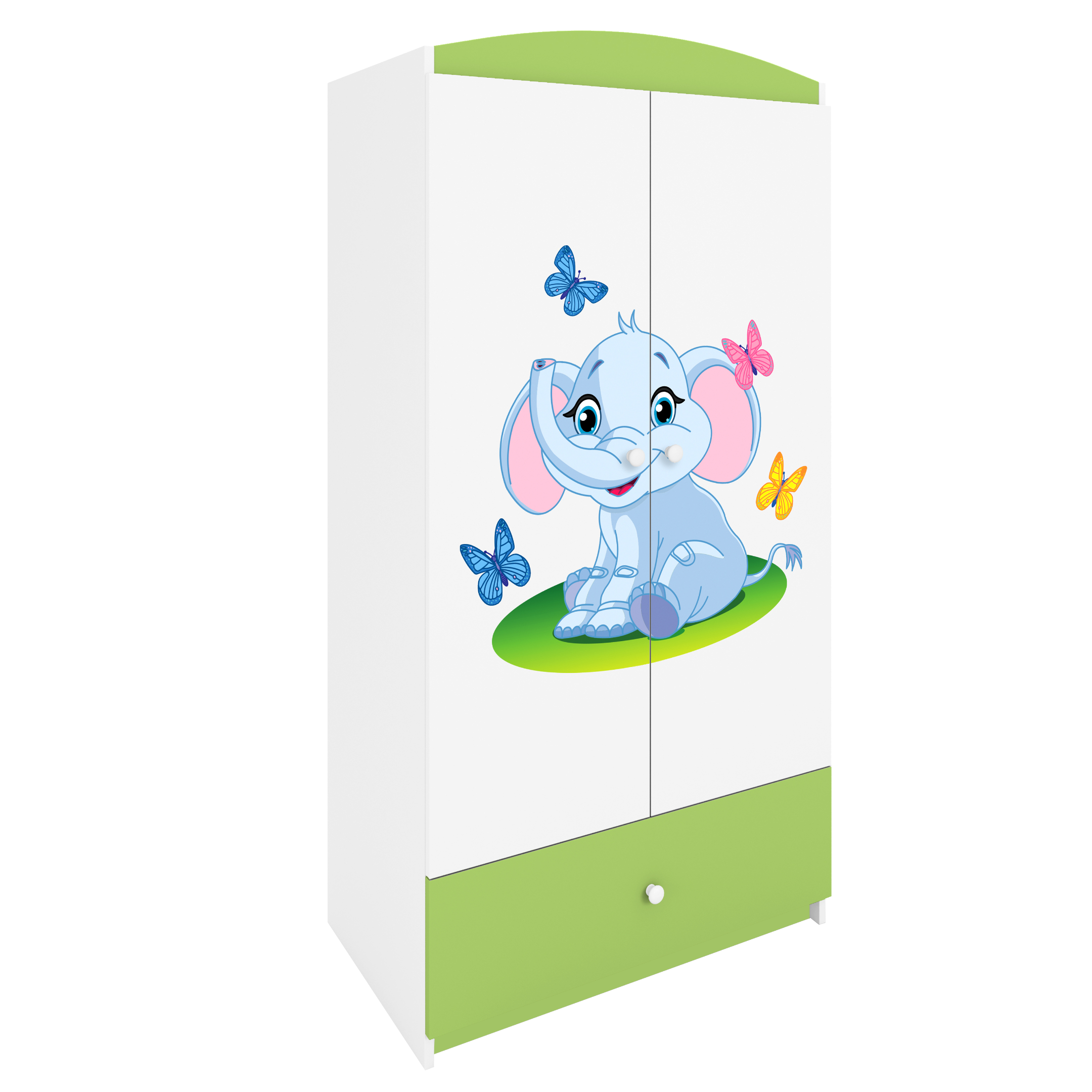 KINDERKLEIDERSCHRANK Elefant - Grün, Holzwerkstoff (90/175/52cm) - RAUMHIRSCH FURNITURE
