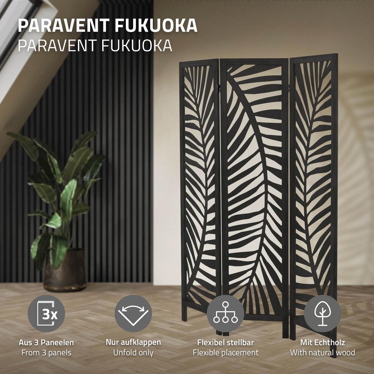 PARAVENT 3 teilig Fukuoka 170x121 cm Schwarz aus Holz - Schwarz, Holz (121/170/2cm) - ML-DESIGN