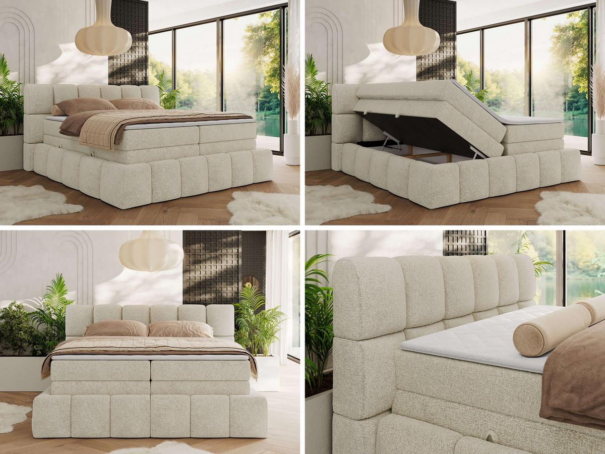 BOXSPRINGBETT NIRA KING 160/200 Creme Strukture - H3 - Creme, Holz/Textil (160/200cm) - MKS