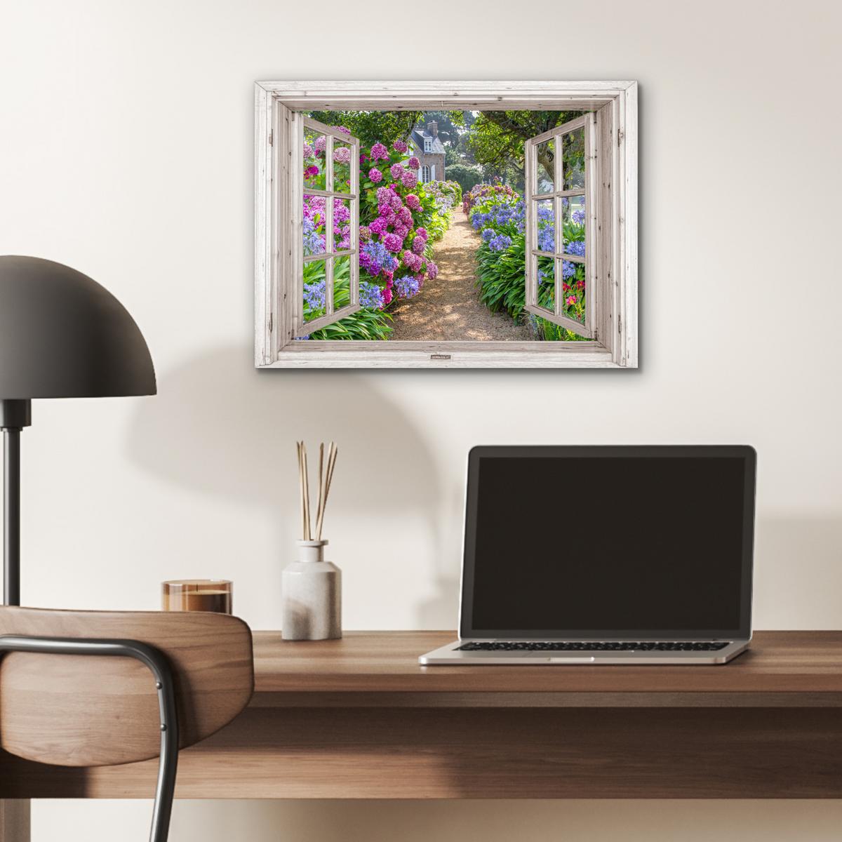 METALLBILD Hortensie - Durchsichtig - Blumen - Sommer - Lila - Weg 40x30 cm - Lila, Metall (40/30cm) - MuchoWow