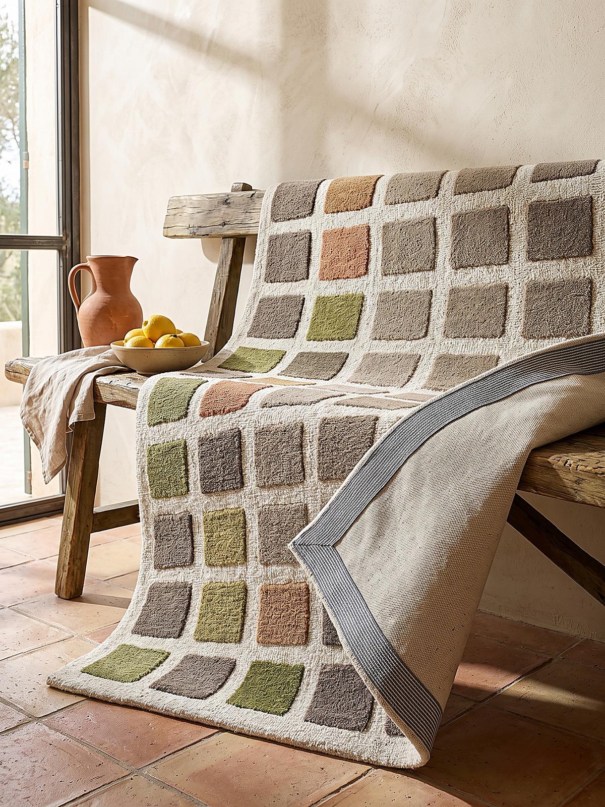 WOLLTEPPICH handgetuftet HAMPS, Quadratraster, Erdtöne-Grün, 200 x 290 cm - Grün, Textil (200/290cm) - KADIMA DESIGN