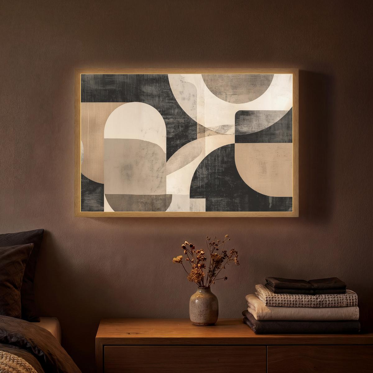WANDLEUCHTE MIT AKKU Abstrakt - Formen - Modern - Beige 60x40 cm - Grau, Holzwerkstoff (60/40/8cm) - OnlyWow