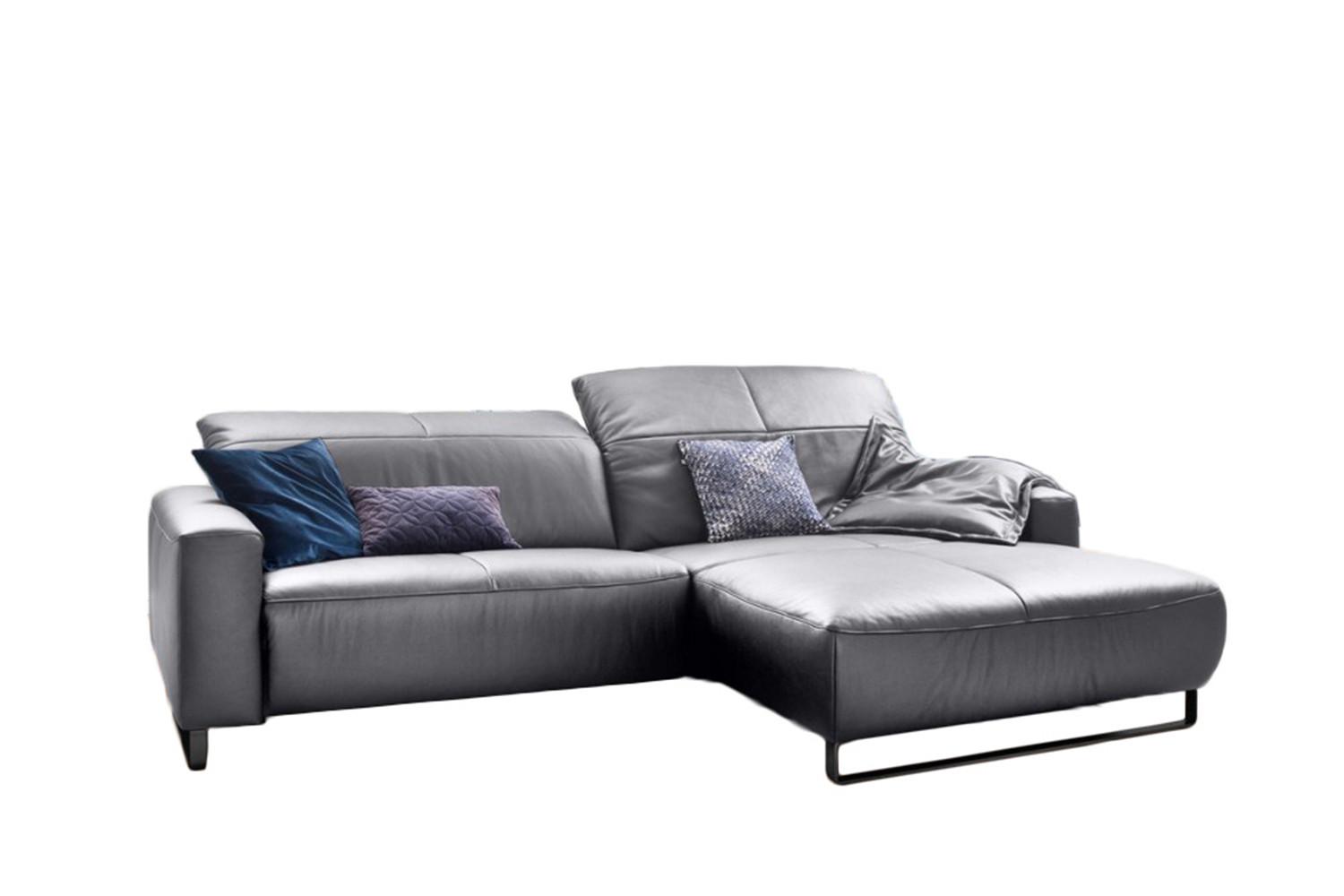 ECKSOFA MIT SITZTIEFENVERSTELLUNG YORK Hellgrau Leder Relaxfunktion - Hellgrau/Schwarz, Leder (284/180cm) - KAWOLA
