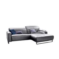 ECKSOFA MIT SITZTIEFENVERSTELLUNG YORK Hellgrau Leder Relaxfunktion - Hellgrau/Schwarz, Leder (284/180cm) - KAWOLA