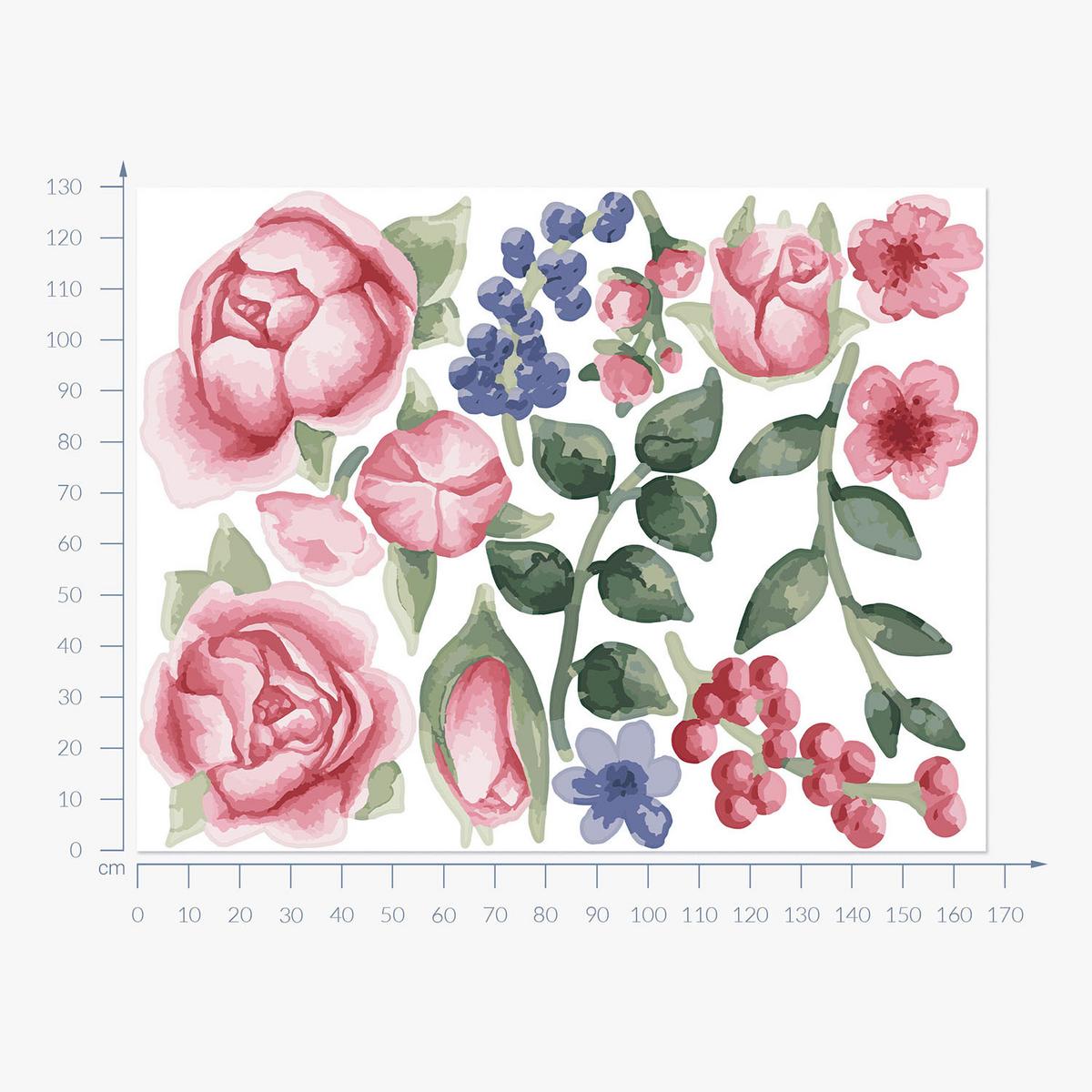 WANDAUFKLEBER 130x166cm - Pfingstrosen - Multicolor, Kunststoff (130/166/0.1cm) - Wallfluent