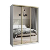 SCHWEBETÜRENSCHRANK RIEN 150/205/60 cm 3-türig mit Spiegel Weiß - Weiß, Holzwerkstoff (150/205/60cm) - MASSENO