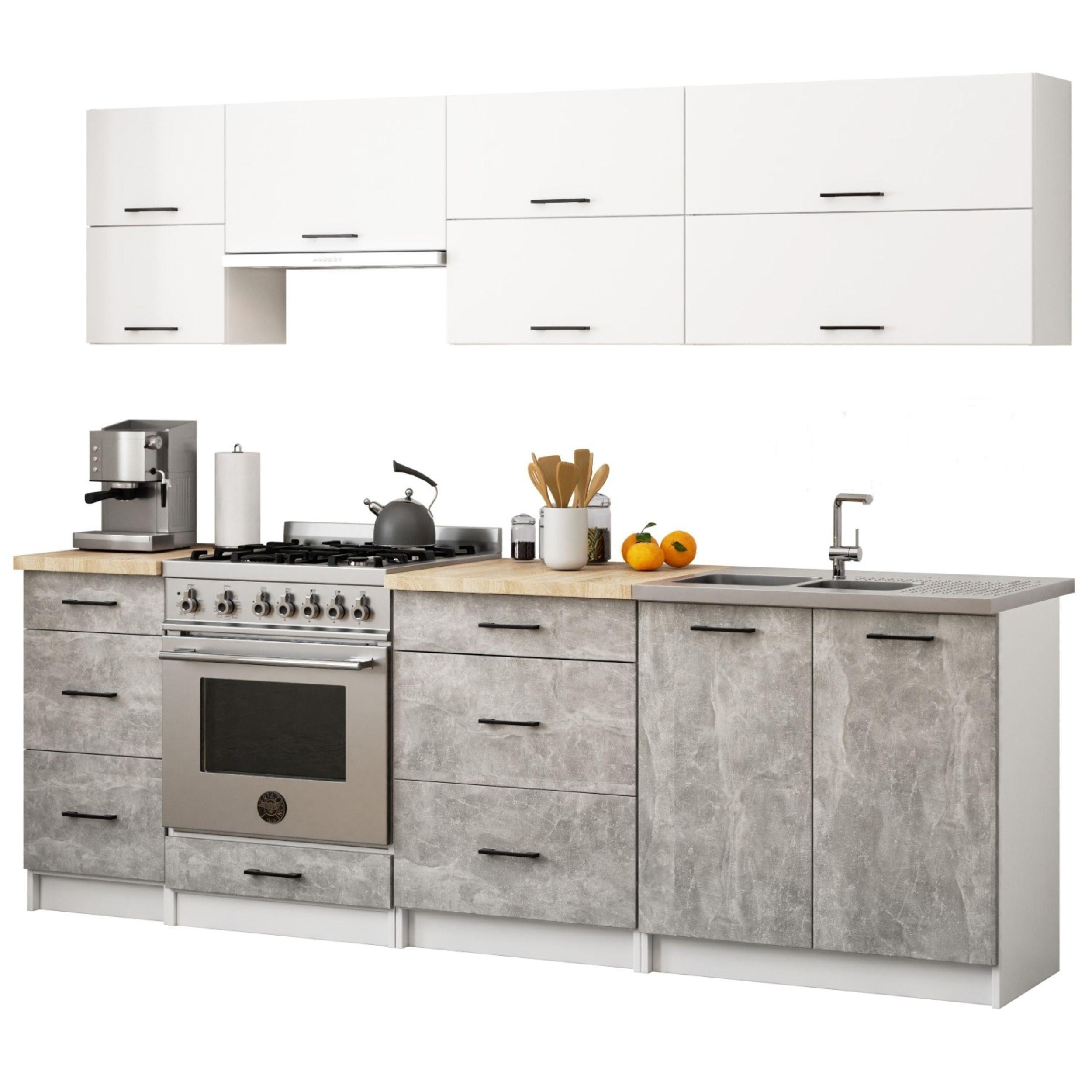 KÜCHENLEERBLOCK Weiß, Beton 203/240/46 - Weiß, Holzwerkstoff (240/203/46cm) - RAUMHIRSCH FURNITURE