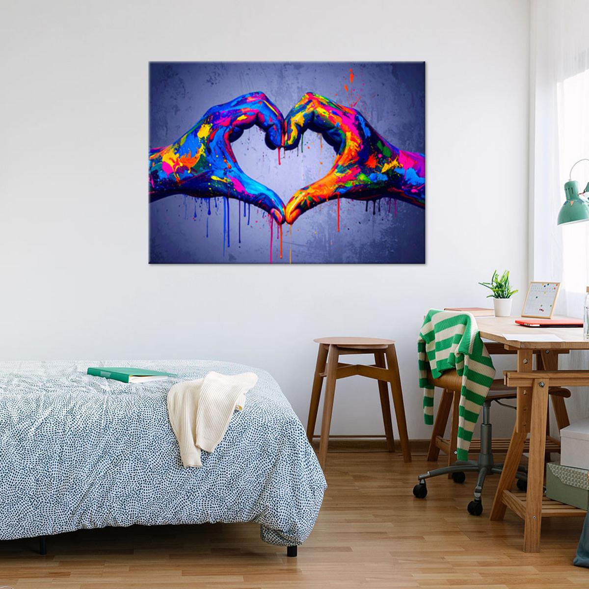 LEINWANDBILD Hände Herz Liebe Graffiti 90x60cm - Multicolor, Textil (90/60cm) - Feeby