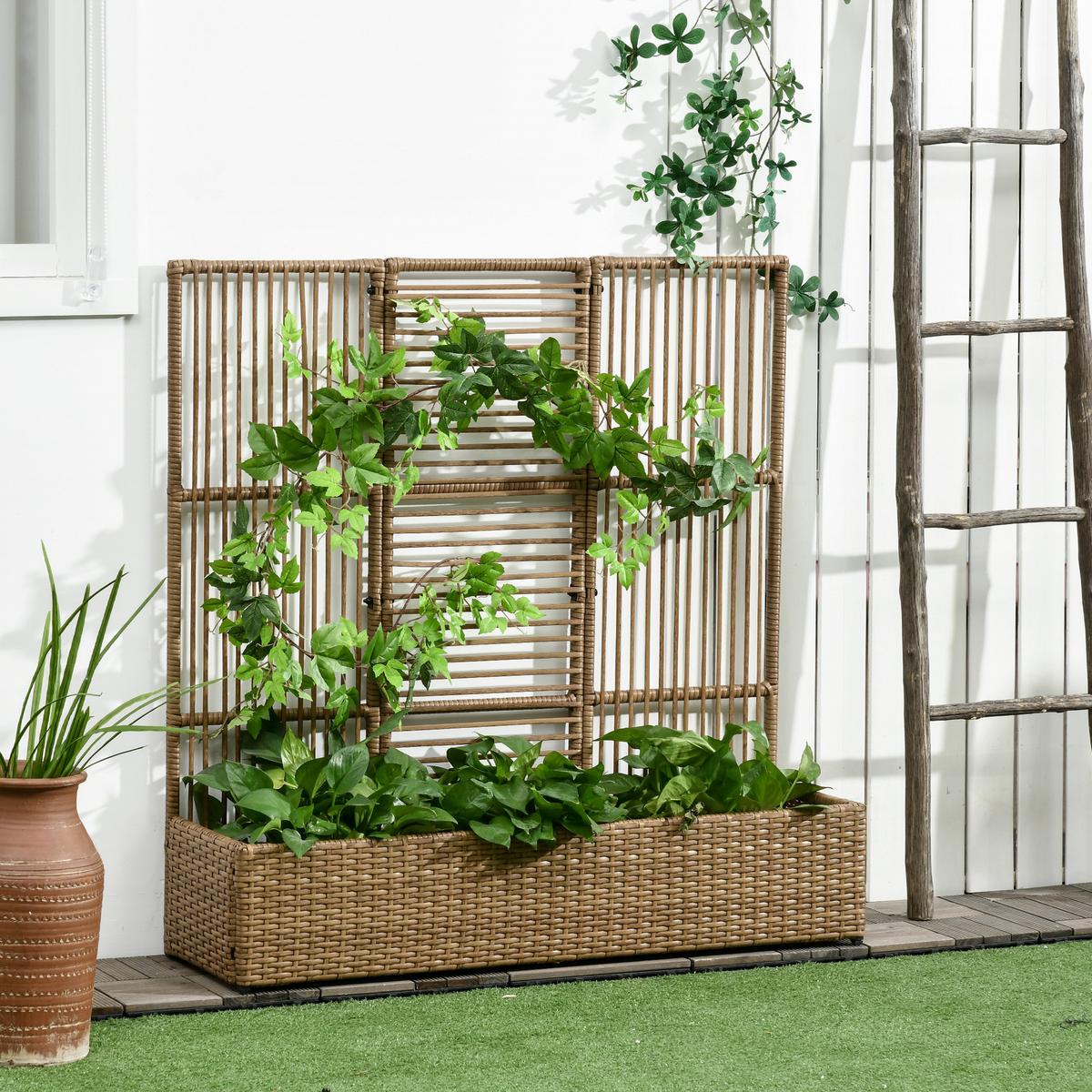 POLYRATTAN Hochbeet, Pflanzenkasten - Sandfarben, Metall (29/103/103cm) - Outsunny