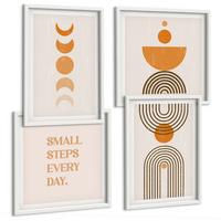 BILDER SET 4er Set - 50x50 cm & 40x60 cm Weißer Rahmen - Minimalistische Boho-Muster - Weiß, Kunststoff (50/50cm) - TULUP