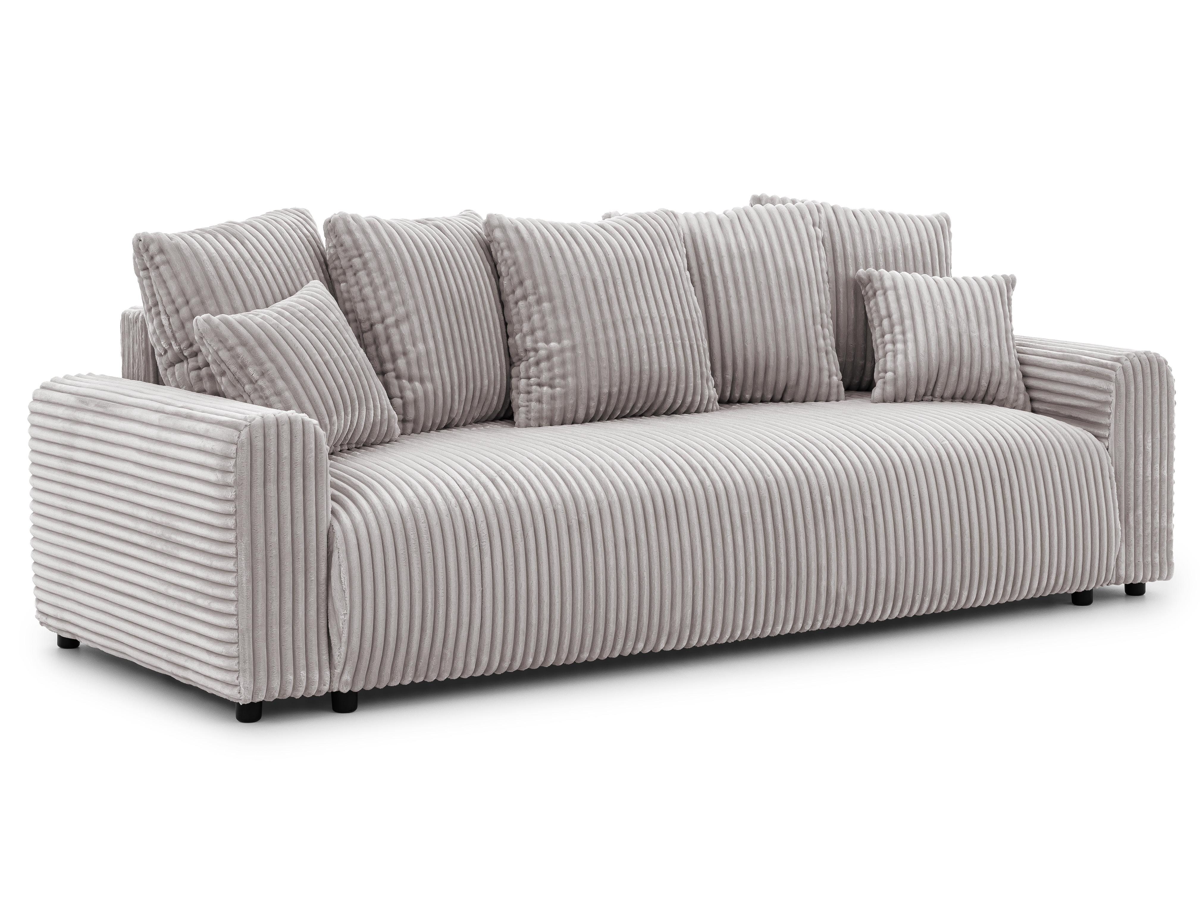 SCHLAFSOFA Calma mit Bettkasten im Bumpy-Design aus weichem Hellgrau Plüschcord - Hellgrau/Schwarz, Holz/Kunststoff (239/88/98cm) - S-Style