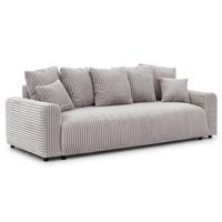 SCHLAFSOFA Calma mit Bettkasten im Bumpy-Design aus weichem Hellgrau Plüschcord - Hellgrau/Schwarz, Holz/Kunststoff (239/88/98cm) - S-Style