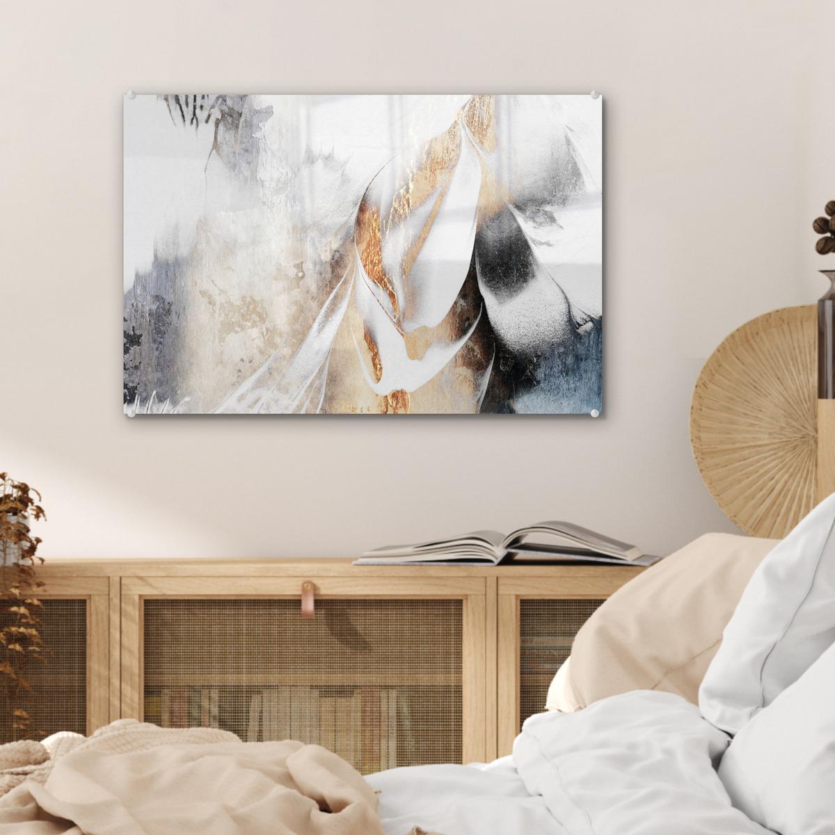 ACRYLGLASBILD Luxus - Abstrakt - Gold - Weiß Wanddeko 60x40 cm - Goldfarben, Glas (60/40cm) - MuchoWow