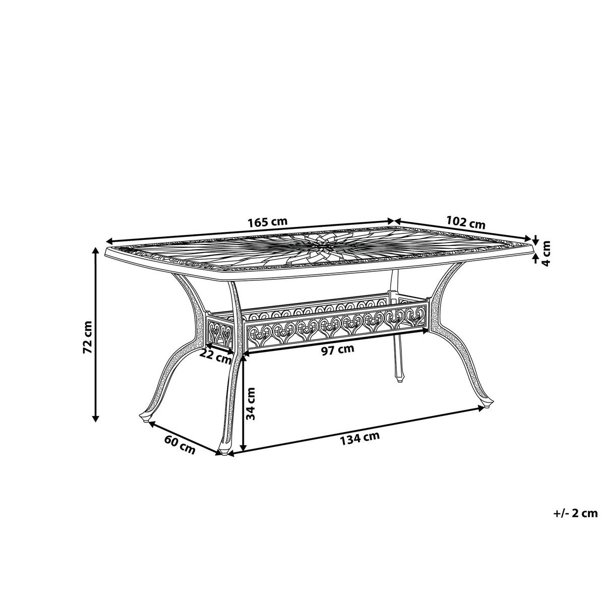 GARTENTISCH Aluminium dunkelbraun 102x165 cm Lizzano - Dunkelbraun, Metall (165/102/72cm) - Beliani