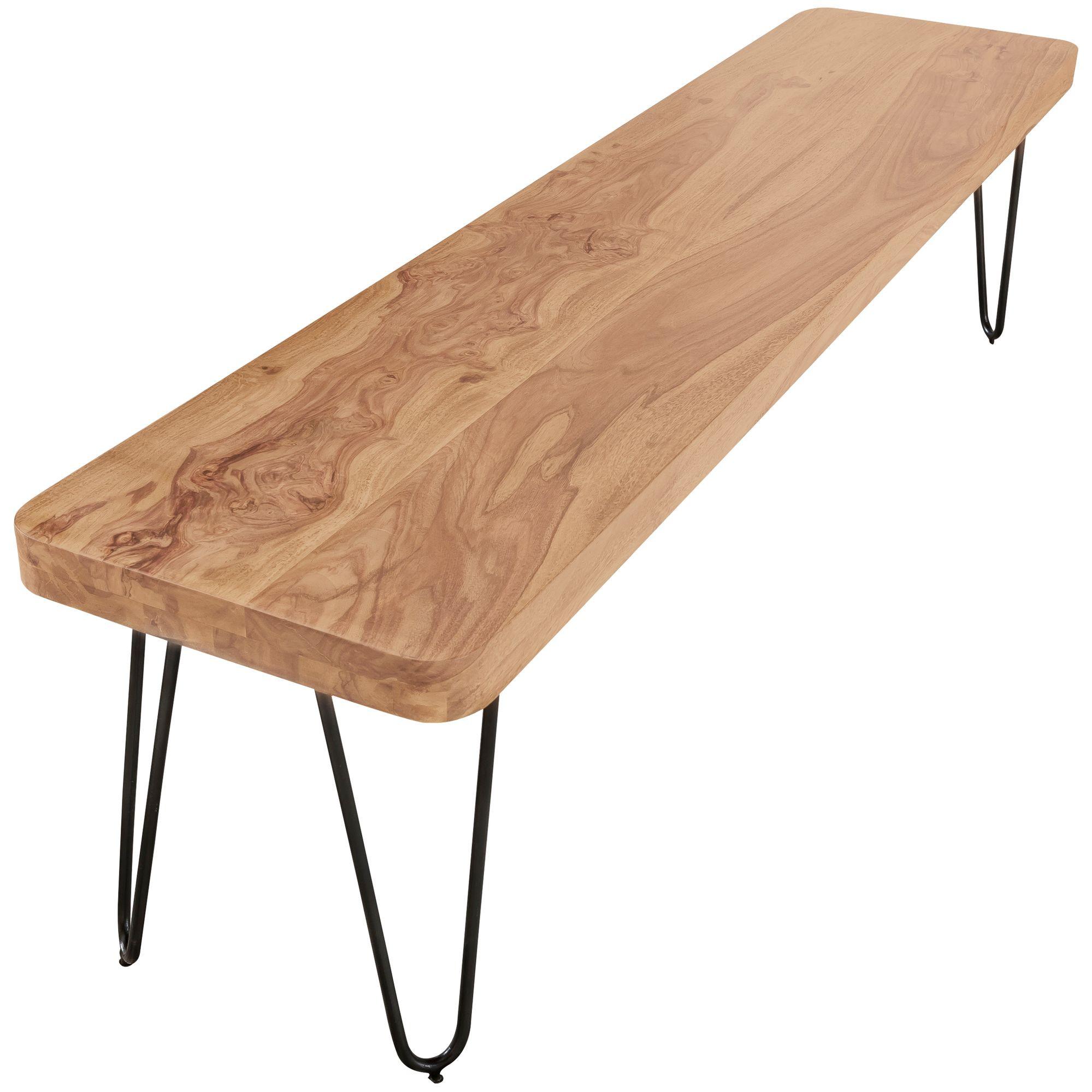 SITZBANK BALU Massivholz Metallbeine Landhausstil, Beige 160x40x45 cm - Beige/Schwarz, Holz/Metall (160/45/40cm) - KADIMA DESIGN