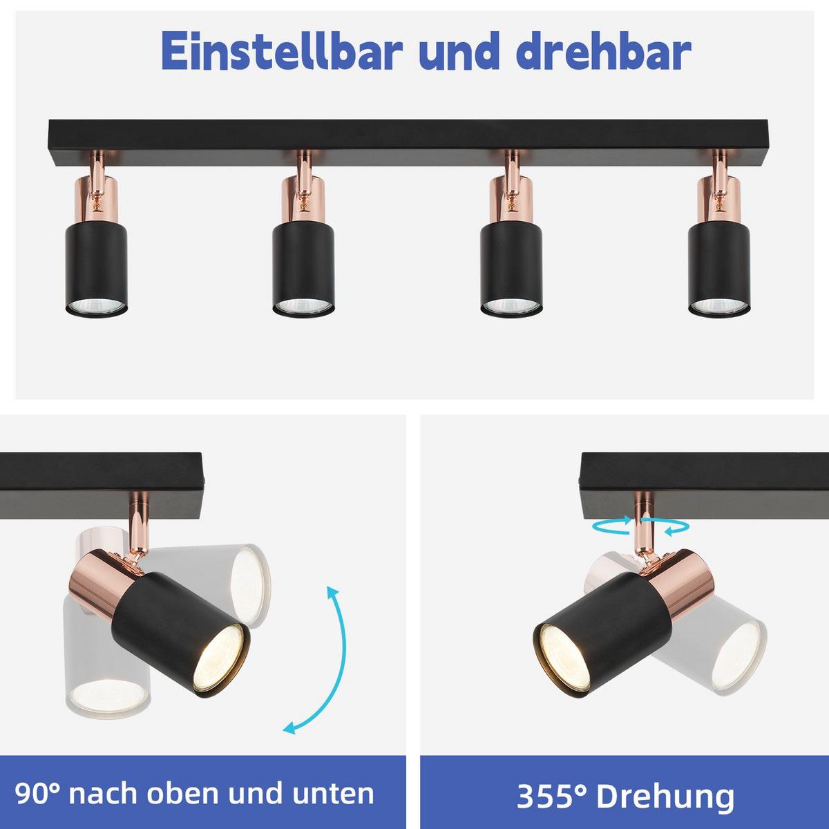 DECKENSTRAHLER Altenburg 4-flammig 62/14/12 cm - Schwarz, Metall (62/14/12cm) - Nettlife