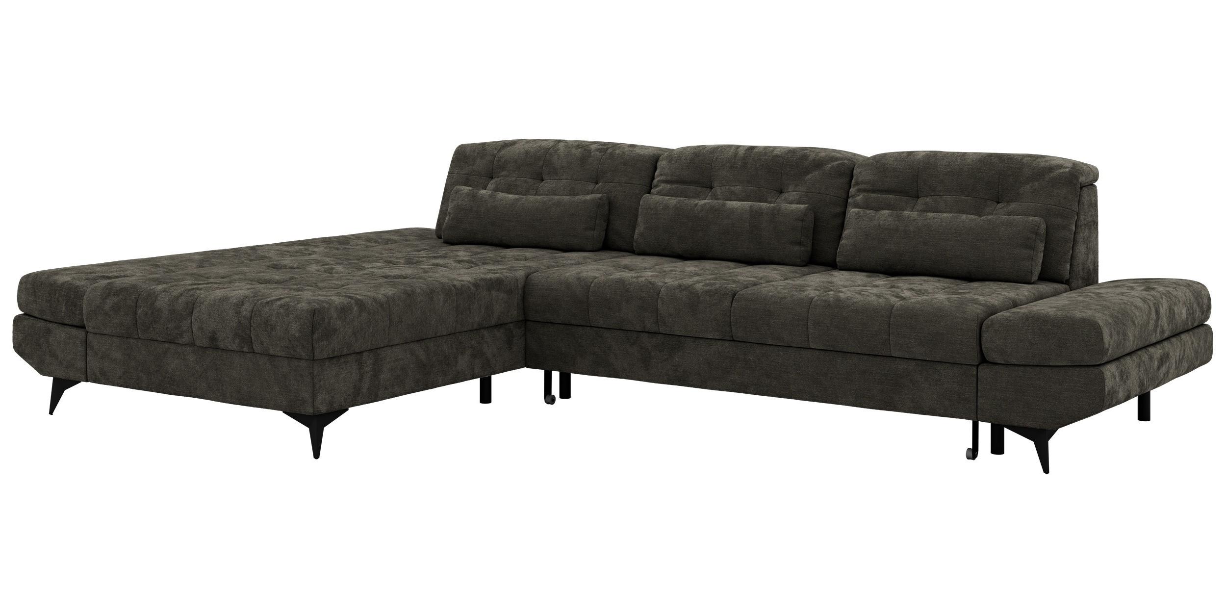 ECKSOFA ALVENO L - Dunkelgrau Schenille glatt - Links Seite - Dunkelgrau/Schwarz, Textil/Metall (218/344cm) - MKS
