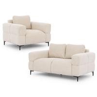 SITZGARNITUR 2+1 Cardea in Bubble-Optik aus weichem Hellbeige Strukturstoff mit hohem Sitzkomfort - Beige/Schwarz, Holz/Textil (154/80/97cm) - S-Style Möbel
