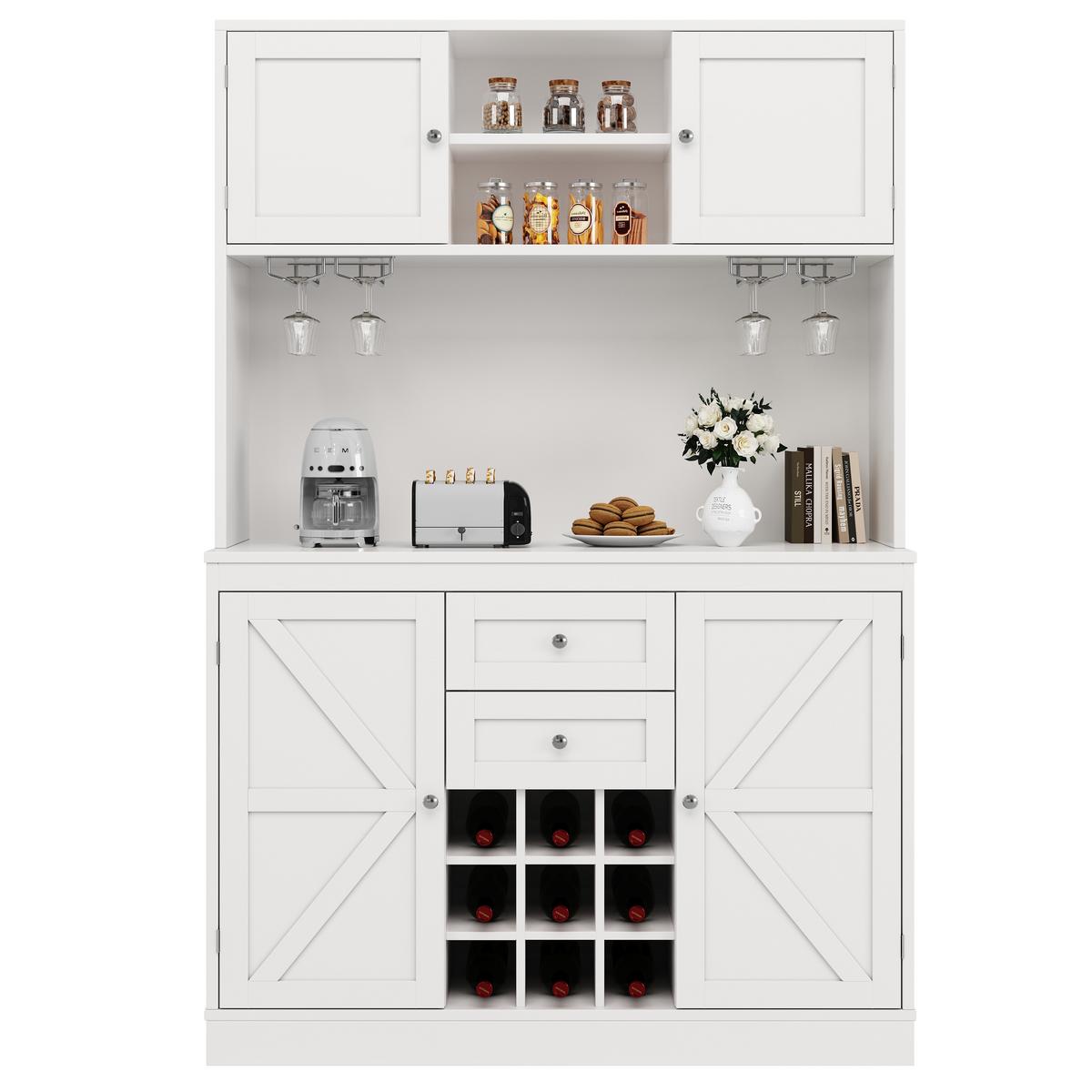 HIGHBOARD in Weiß mit Weinregal, Glashalter & Mikrowellenfach - Weiß, Holzwerkstoff (106/179/40cm) - Urban Meuble