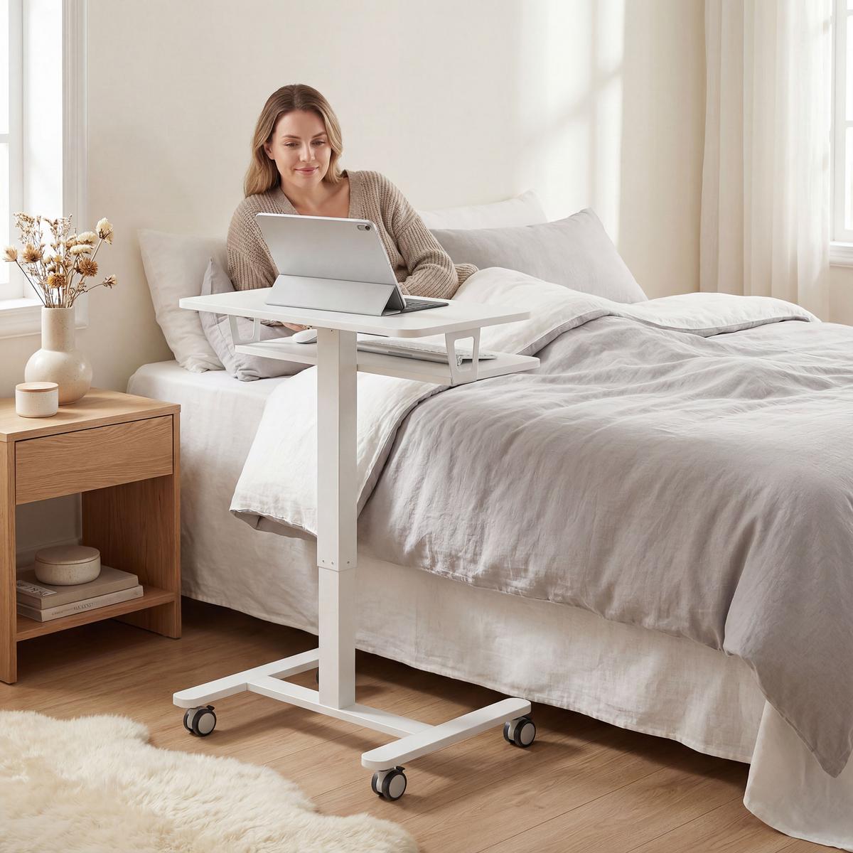 LAPTOPTISCH mit Rollen MDF Stahl Weiß - Weiß, Holzwerkstoff/Metall (65/60/107cm) - HOMCOM