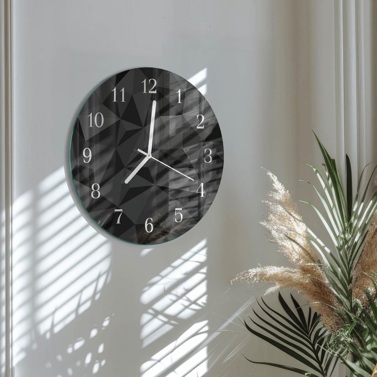 WANDUHR aus Glas Ø30 cm - 3D-Muster - Schwarz, Glas (30/30/0.4cm) - TULUP