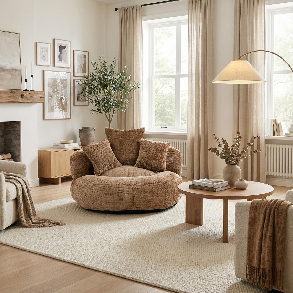 SITZSACK in Chenille mit 3 Kissen - Taupe, Textil (108/52/108cm) - Urban Meuble